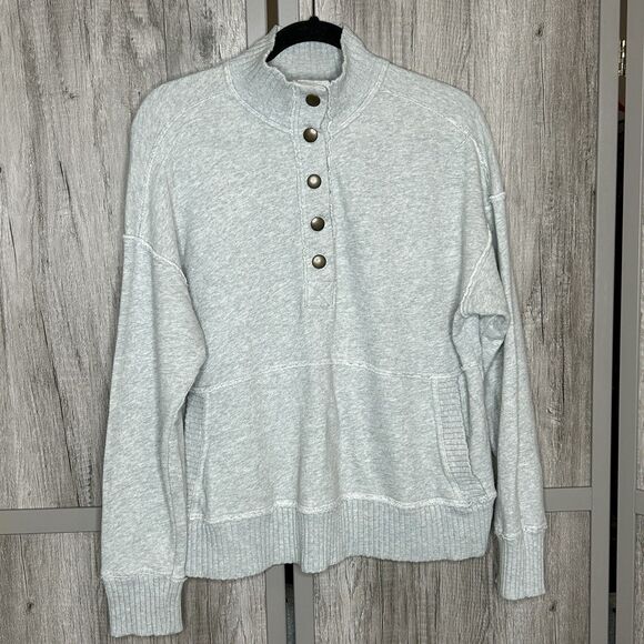 Aerie Sweatshirt Size XS Oversized Mock Neck Pockets Gray Athleisure - Picture 1 of 8